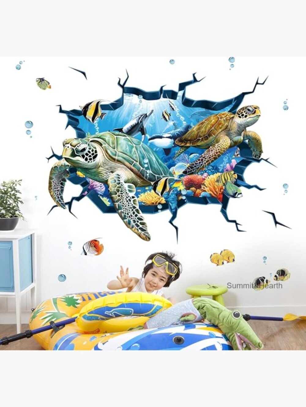 3D Underwater Ocean Wall Decals Turtle Fish Decor Stickers